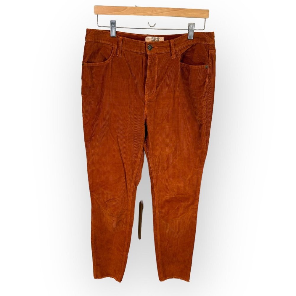 Free People High Rise Raw Hem Corduroy Pants in Rust Orange Womens 31x28